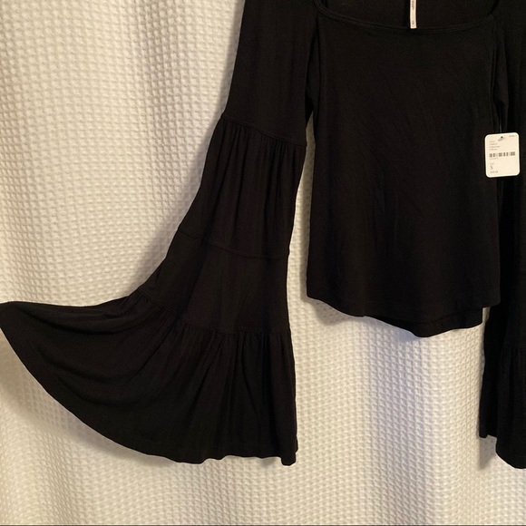 NWT Free People Bell Sleeve Top | Black Off the Shoulder - Picture 6 of 9